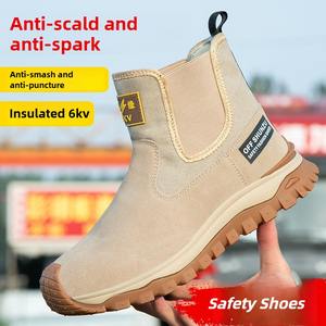 أحذية سلامة للرجال، أحذية عمل للحام مضادة للصدمات مع مقدمة فولاذية، جلد مقاوم للثقب، تصميم عالي الرقبة - Product Image 4