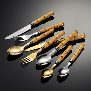 Hot bán thân thiện với môi Flatware Set Nhựa Tre xử lý trái cây muỗng nĩa dao thép không gỉ thiết lập dao kéo 1058001 - Product Image 6