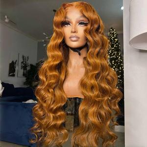 360 naranja T marrón HD encaje completo 6x6 cierre peluca encaje suizo cuerpo onda Ombre 13*6 HD Frontal pelucas de cabello humano cabello Remy profundo Suelto - Product Image 5