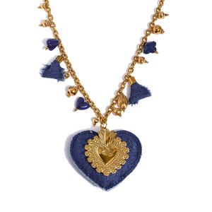 JINYOU 5111 Nuova Collana con Ciondolo a Forma <span class=keywords><strong>di</strong></span> Cuore in Tessuto Acrilico su Catena in Acciaio Inossidabile - Product Image 1