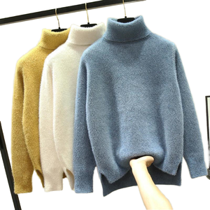 Sweter rajut wanita, Turtleneck musim dingin 2024, atasan rajut bersirkulasi dengan pola Solid gaya Streetwear - Product Image 1