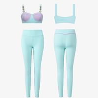 Ensemble 2 pièces de soutien-gorge de yoga et leggings grande taille à blocs de couleur, tenue de sport respirante en polyester/nylon pour femme