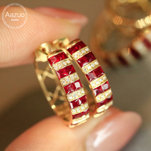 อาซูโอ 18K เครื่องประดับหรูหรา ทองคำแท้ ทับทิมธรรมชาติ เพชรแท้ ต่างหูแบบเกี่ยว ดีไซน์ทันสมัย ของขวัญสำหรับสุภาพสตรี ของขวัญแทนความรักจริง - Product Image 1
