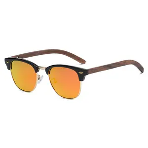 Óculos de sol retrô polarizados com madeira de bambu para uso ao ar livre, óculos de sol para equitação, moda masculina micro-personalizados