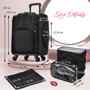 Rolling <b>Makeup</b> <b>Case</b> with Removable <b>Makeup</b> Pouches Travel Cosmetic Organizer Trolley Bag with Multiple Detachable Storage - Product Image 6