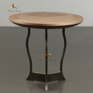 Round Wood Veneer Top Living Room Desk Sculptural Metal Legs Modern Italian Luxury <b>Side</b> Table for Villa Project - Product Image 1
