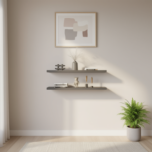 Étagère murale Pantego, design minimaliste, 1 niveau, en bois gris mat, rectangulaire, pour le salon - Product Image 2
