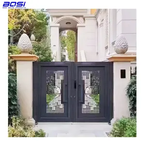 Powder Coated Aluminum Entrance Gates For Villa Swing Door Metal Security Door Residential Entrance Gates