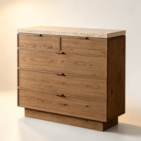 Commode à 5 tiroirs moderne en bois massif avec finition lisse et cadre en pierre, fermeture douce, pour chambre d'hôtel