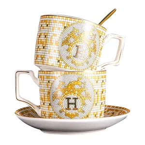 Exquisite European Luxury Painted Ceramic Tea Cup Sets With Saucers Porcelain Coffee Cup& Saucers