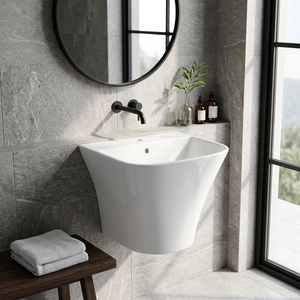 Lavabo da <span class=keywords><strong>Bagno</strong></span> OUNASI di Lusso, Montato a Parete, in Ceramica, con Foro Singolo, Moderno <span class=keywords><strong>Lavandino</strong></span> Sospeso in Porcellana - Product Image 1