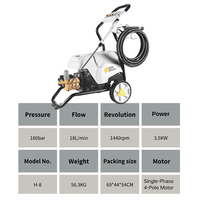 Nettoyeur haute pression 3,5 kW 180 bars, nettoyeur à jet d'eau portable 18 L/min, moteur monophasé pour le nettoyage domestique et commercial