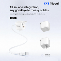 Chargeur rapide Type-C Miccell 45W GaN USB-C avec câble Type-C intégré, prises US, UK, EU pour iPhone, tablette
