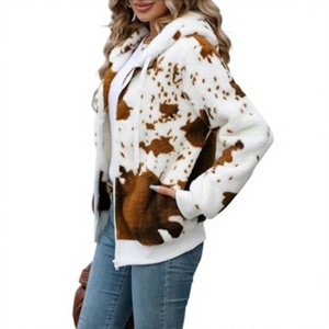 Veste à capuche oversize en fausse fourrure pour femme, imprimé animal, fermeture éclair, manches régulières, manteau chaud d'hiver - Product Image 2