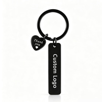 Porte-clés personnalisé en acier inoxydable noir, avec logo gravé, nom et mots, en forme de barre ou de cœur, vierge et personnalisable