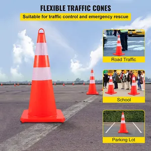 Safety Cones With Reflective Collar Orange Cones With Handle Plastic PVC Heavy-Duty Cones