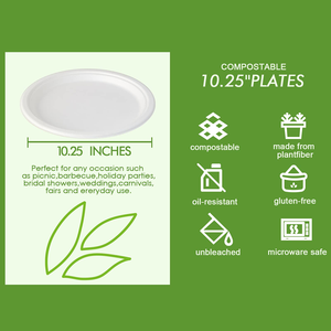 ถาดอาหารย่อยสลายได้ขนาด 10 นิ้ว ทำจากชานอ้อย เป็นมิตรกับสิ่งแวดล้อม - Product Image 1
