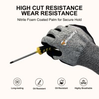 Guantes de Seguridad Certificados CE EN388 4X42C, 13G HPPE, Recubiertos de Nitrilo Arenoso, Anticorte, Nivel 5