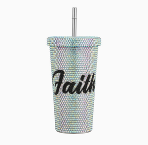 Gobelets isothermes pour femmes, entièrement recouverts de strass, avec lettres inspirées « Hope » et « Faith », capacité 40oz, avec poignée - Product Image 4