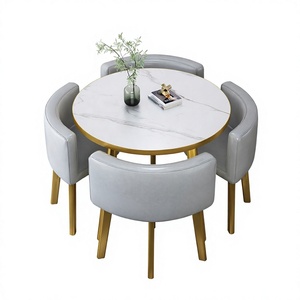 Table à manger ronde moderne extensible en bois massif pour la maison et l'usage commercial - Avec 4 chaises - Product Image 2