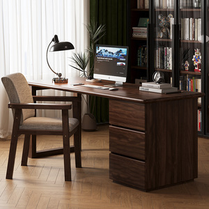 <b>Solid</b> <b>Wood</b> <b>Desk</b> With Drawers Walnut <b>Wood</b> 1.4m 1.6m 1.8m Minimalist Modern Style Study Home Office Computer Work <b>Desk</b> - Product Image 2