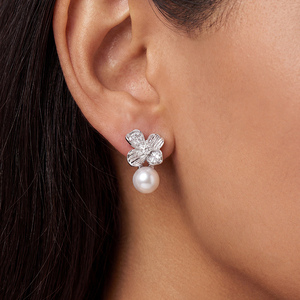 Boucles d'oreilles pendantes en argent S925 avec nœud papillon, perle d'eau douce et zircon blanc, bijoux en ruban pour femmes, vente en gros, cadeau de mariage - Product Image 2