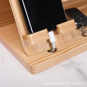 Wooden Storage <b>Rack</b> Desk Organizer With Phone Stand <b>Glasses</b> Holder Key Tray Natural Wood Color Multi Functional Desktop - Product Image 4