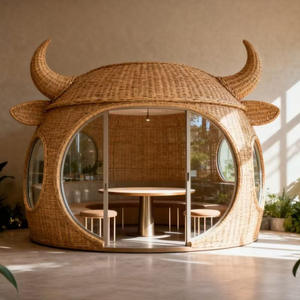 Cabane rustique <span class=keywords><strong>en</strong></span> PEHD <span class=keywords><strong>en</strong></span> forme <span class=keywords><strong>de</strong></span> cochon, maison <span class=keywords><strong>en</strong></span> <span class=keywords><strong>bambou</strong></span> et rotin, fabrication directe, design <span class=keywords><strong>de</strong></span> dessin animé, idéale pour les photos - Product Image 3