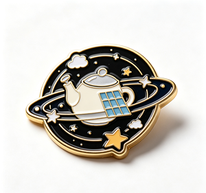 Pin de metal esmaltado con diseño de tetera y planeta, broche artesanal con temática espacial y de té, regalo decorativo - Product Image 3