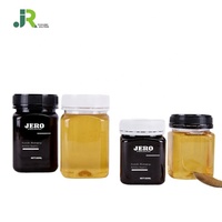 Vente en gros de pots à miel carrés vides de 200 ml, 300 ml, 400 ml en plastique PET de qualité alimentaire, personnalisables, avec couvercle anti-effraction pour le sucre et les bonbons