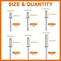 100 buah 6 ukuran aluminium Blind paku keling bermacam-macam Kit 3/16 "X (5/16" 3/8 "1/2" 5/8 "3/4" 1 ") (perak)