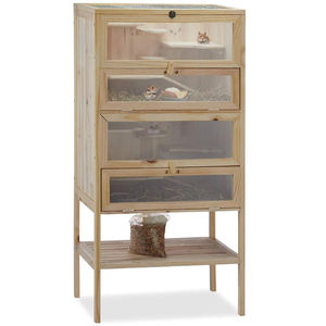 Gabbia per criceti a <span class=keywords><strong>4</strong></span> livelli in legno di pino con porta trasparente e ripiano portaoggetti per uso domestico come habitat per piccoli animali - Product Image 1