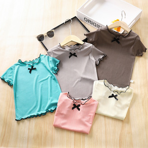 T-shirt Estiva per Bambine Stile Coreano OEM ODM, Manica Corta, Elegante e Leggera <span class=keywords><strong>con</strong></span> Fiocco, Abbigliamento Fresco per Bambini - Product Image 1