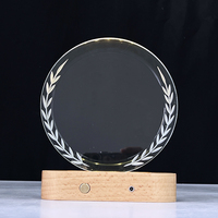Excellents trophées ronds en verre lumineux, trophées en cristal vierges, base ovale en cristal LED personnalisée, trophée en cristal MH-J747
