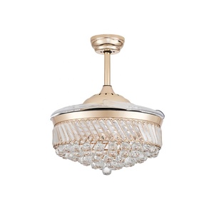 Hiện đại sang trọng vàng LED Lustre Đèn chùm 60W pha lê Quạt trần ánh sáng điều khiển từ xa ưa thích Mặt dây chuyền cho nhà khách sạn phòng khách - Product Image 5