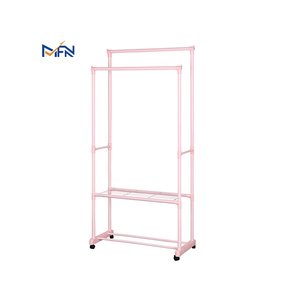 Pink Wheel mobile bold mesh compartment double pole hanger drying clothes rack clothes display rack