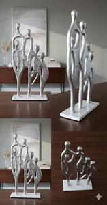 Escultura Familiar de Aluminio Premium con Base de Mármol, Figura Decorativa Moderna Abstracta Plateada - Product Image 5
