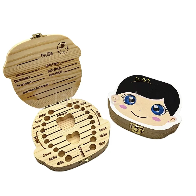 Hot Sale Wooden Baby Boy Girl Deciduous Teeth Storage Box Children's Teeth Packaging Storage Dental Gift