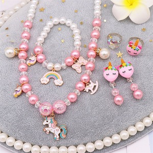 Style coréen fille bébé accessoires collier pour enfants bracelet et boucles d'oreilles ensemble <span class=keywords><strong>licorne</strong></span> enfants collier de perles à vendre - Product Image 4