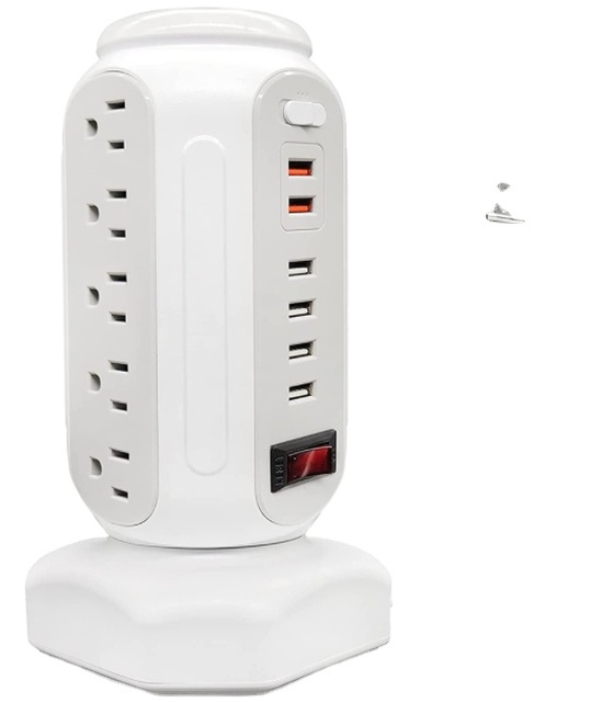Surge Protector Power Strip Tower With Multi Light ,have 15 AC Outlets and 6 USB Ports,6.5 ft Long Cord, White,black
