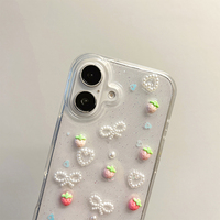 Coque de téléphone transparente en TPU style coréen avec nœud papillon cœur perlé scintillant pour femmes, compatible iPhone 17 Pro Max 16 14 13 12 11