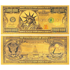 Banconota Souvenir Personalizzata <span class=keywords><strong>da</strong></span> 1.000.000 <span class=keywords><strong>Dollari</strong></span> in Foglia d'Oro con Statua della Libertà in Plastica - Product Image 1