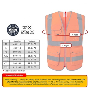 Chaleco de Seguridad Naranja de Alta Visibilidad, ANSI Clase 2, Tiras Reflectantes en Pecho, Cintura, Hombros y Espalda, Múltiples Bolsillos - Product Image 6