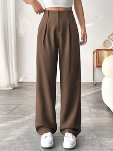 Pantalon décontracté rétro en polyester froissé pour femme - Product Image 1