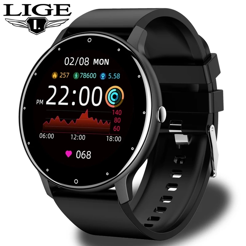 LIGE BW0223 Новый смарт-часы для мужчин полный сенсорный экран Спорт Фитнес вызова для ios и Android smartwatch