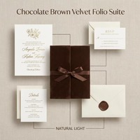 Invitations de mariage personnalisées en typographie, monogramme doré, velours brun chocolat, fournitures de mariage
