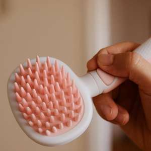 Pettine da massaggio semplice in morbido silicone per cani domestici, rosa, blu, verde, grigio, 19,5 cm x 9,2 cm - Product Image 1