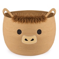 Panier de rangement rond en corde de coton motif petite vache mignonne, organisateur de bureau dessin animé, porte-clés, tri des articles divers, modèle X-151