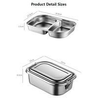 Bruchsichere Zweistöckige Lunchbox mit Snack-Fächern Erwachsenen-Essensbehälter Edelstahl Bento-Box mit Schnappverschluss-Stahldeckel