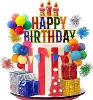 34-teiliges Buntes Geburtstagstorten-Deko-Set mit Happy Birthday Kerzen, Luftballons, Geschenkboxen, Partyhüten, Pompons und Kuchendekoration